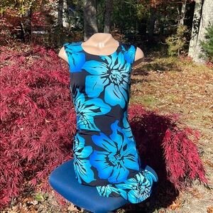 Cache Blue and Black Floral Sheath Dress size 6